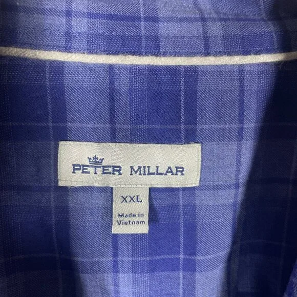 Peter Millar Men's Long Sleeve Plaid Navy Button-Up Shirt 100% Cotton XXL - Picture 3 of 6